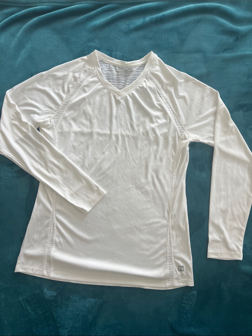 White Long-Sleeve V-Neck Performance Top